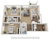 2 Bed 2 Bath 3D floor plan 2 bedroom 2 bath 3D floor plan, 1,460 sq ft.